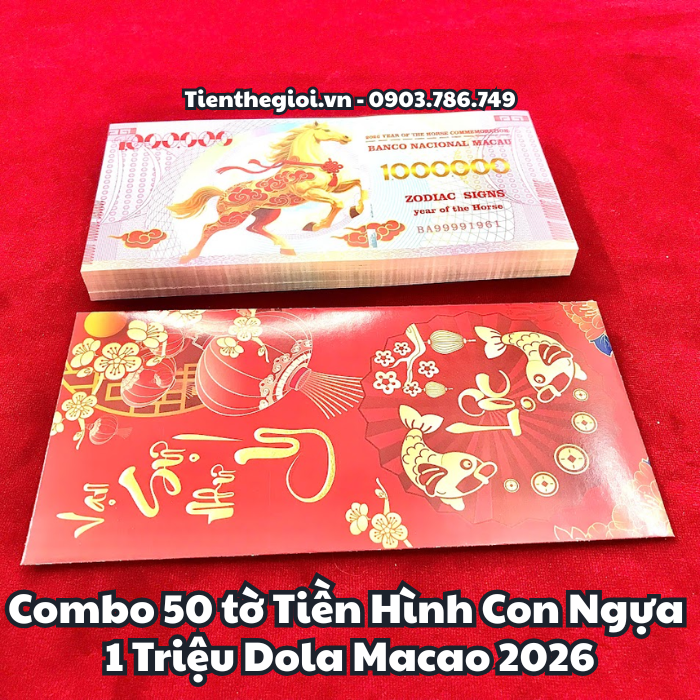 Combo 50 Tờ Tiền Lì Xì 1 Triệu Đô La Macao Hình Con Ngựa 2026